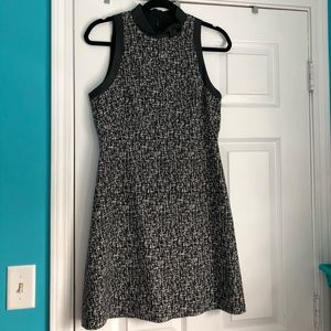 Karen Millen Wool print dress w faux leather trim